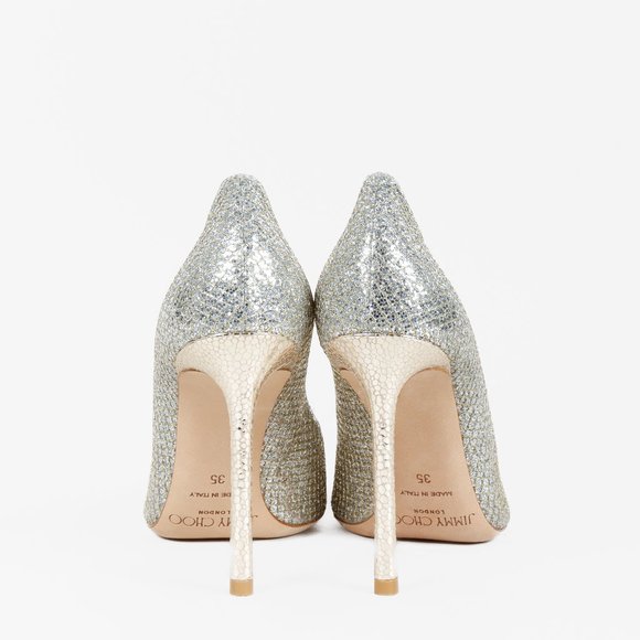 *SOLD* Jimmy Choo Silver Glitter Snakeprint Pumps - Picture 3 of 10